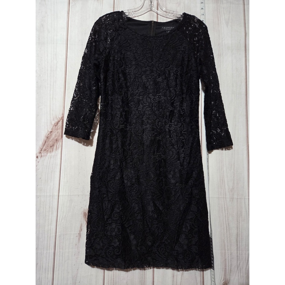 Laundry Shelli‎ Segal Black Floral Lace Sheath Dress 3/4 Sleeve Size 8 Classy